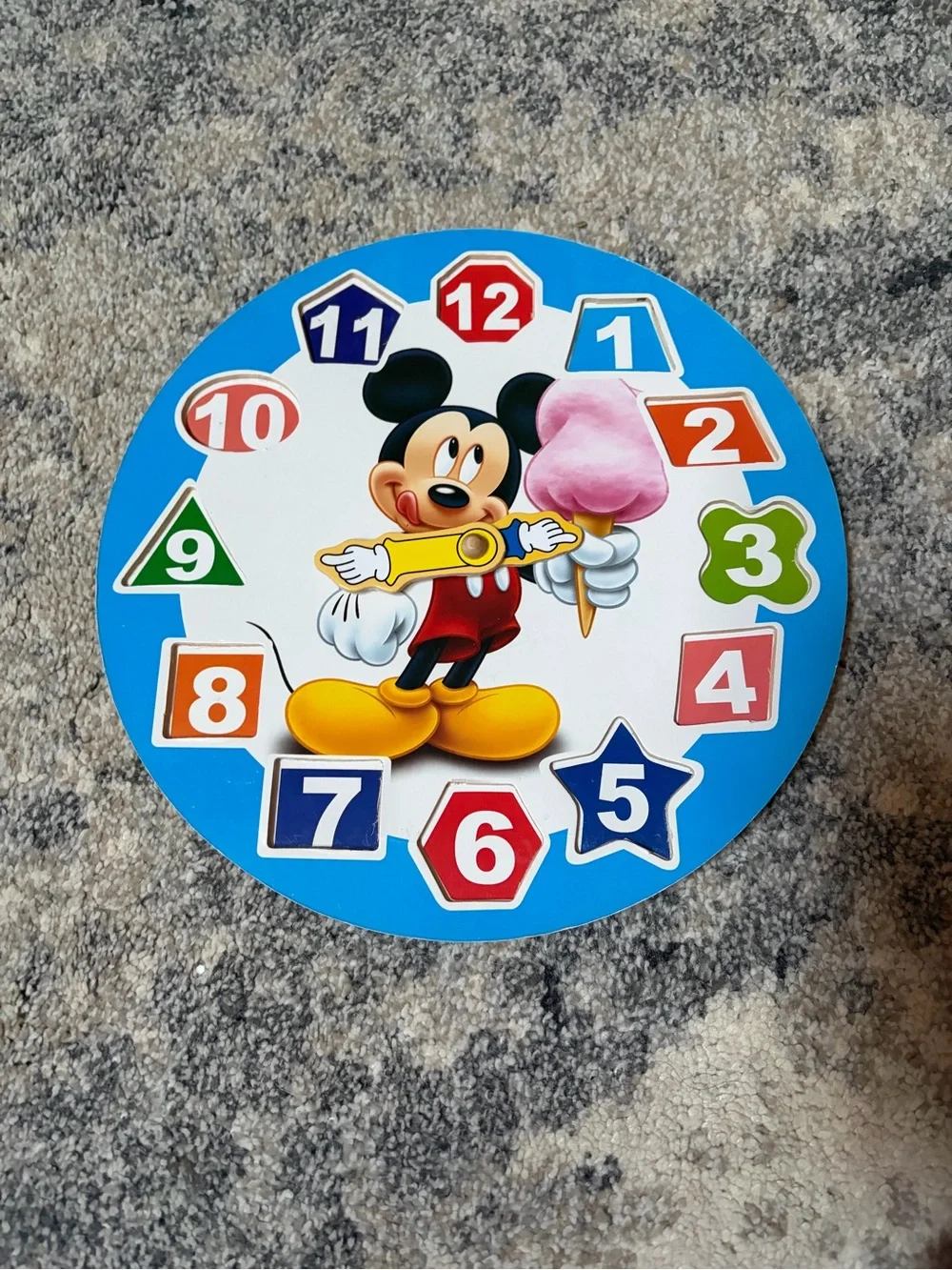 Disney Mickey Mouse Blue Number Clock Puzzle with Multicolor Shapes